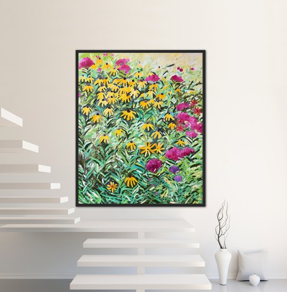 Large abstract flowers painting on canvas