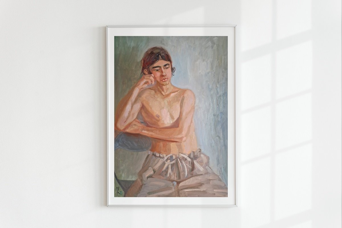 Impressionistic Portrait Oil Painting By Olena Kolotova, 20 X 28", Portrait Oil "Gregory", Original Artwork