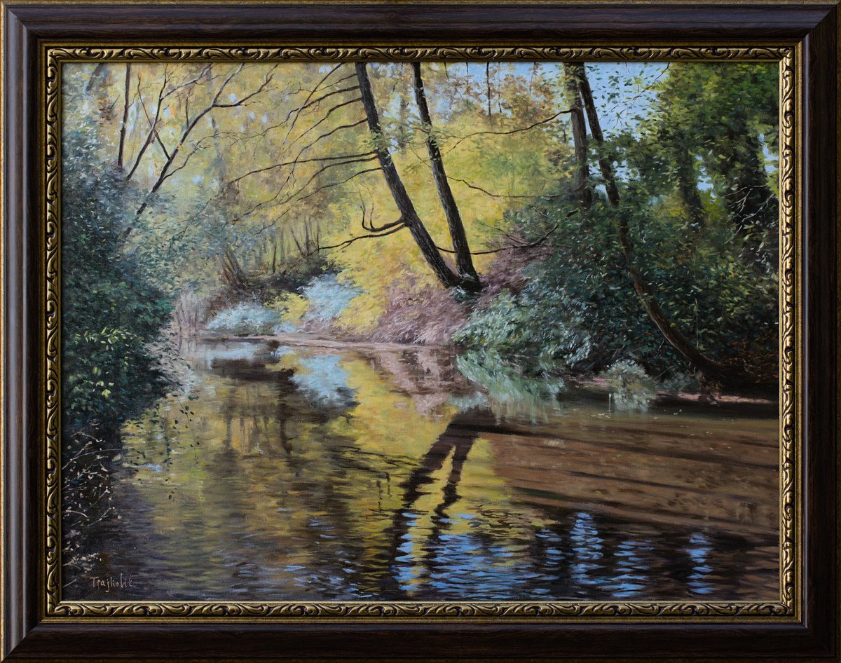 Impressionistic Landscape Oil Painting By Dejan Trajkovic, 37 X 29, Golden Coast, Original Artwork