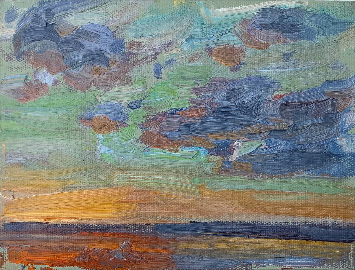 Impressionistic Landscape Oil Painting By Nataliia Nosyk, 8 X 6", Sunset Etude #11, Original Artwork