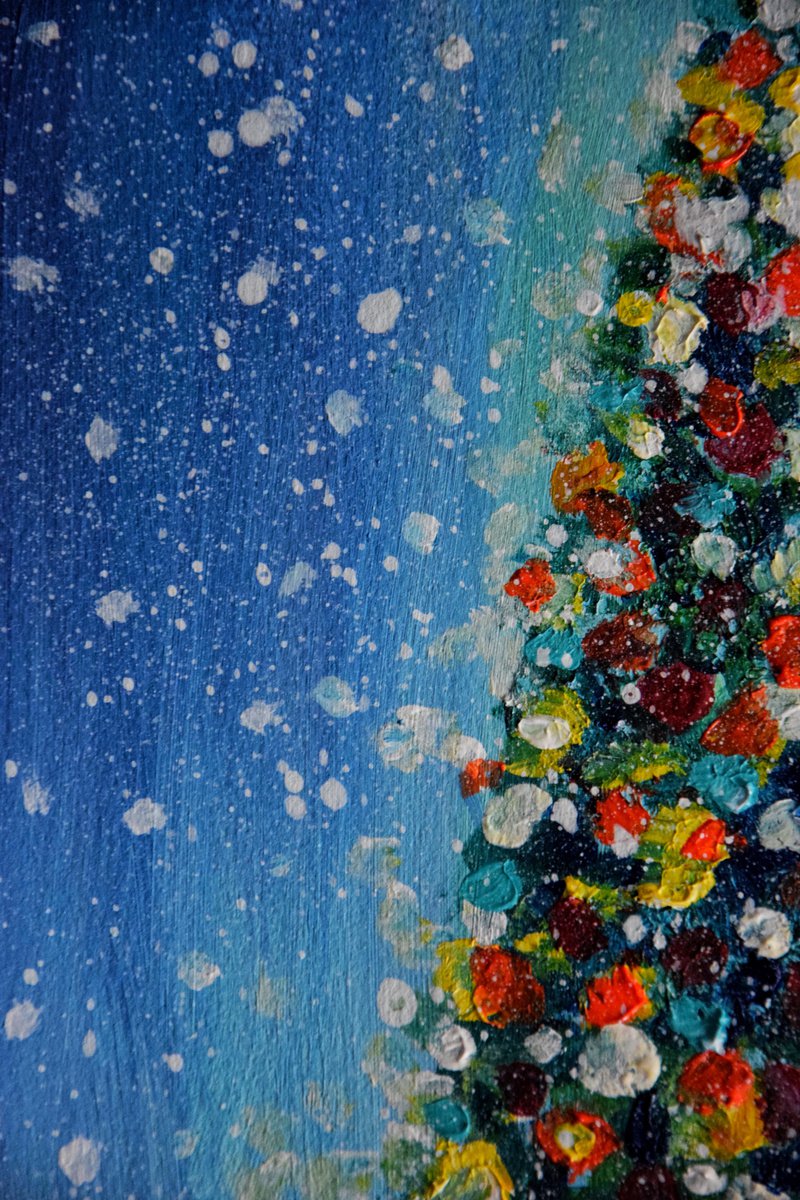 Christmas tree original acrylic painting, New Year pine tree picture