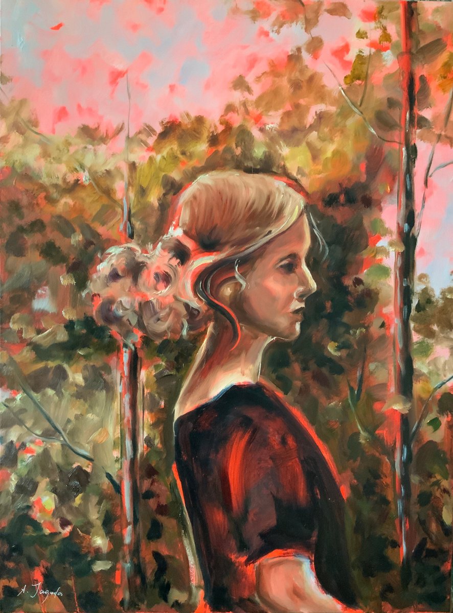 Impressionistic Portrait Oil Painting By Alexandra Jagoda (Ovcharenko), 24 X 31, Where Silence Grows, Original Artwork