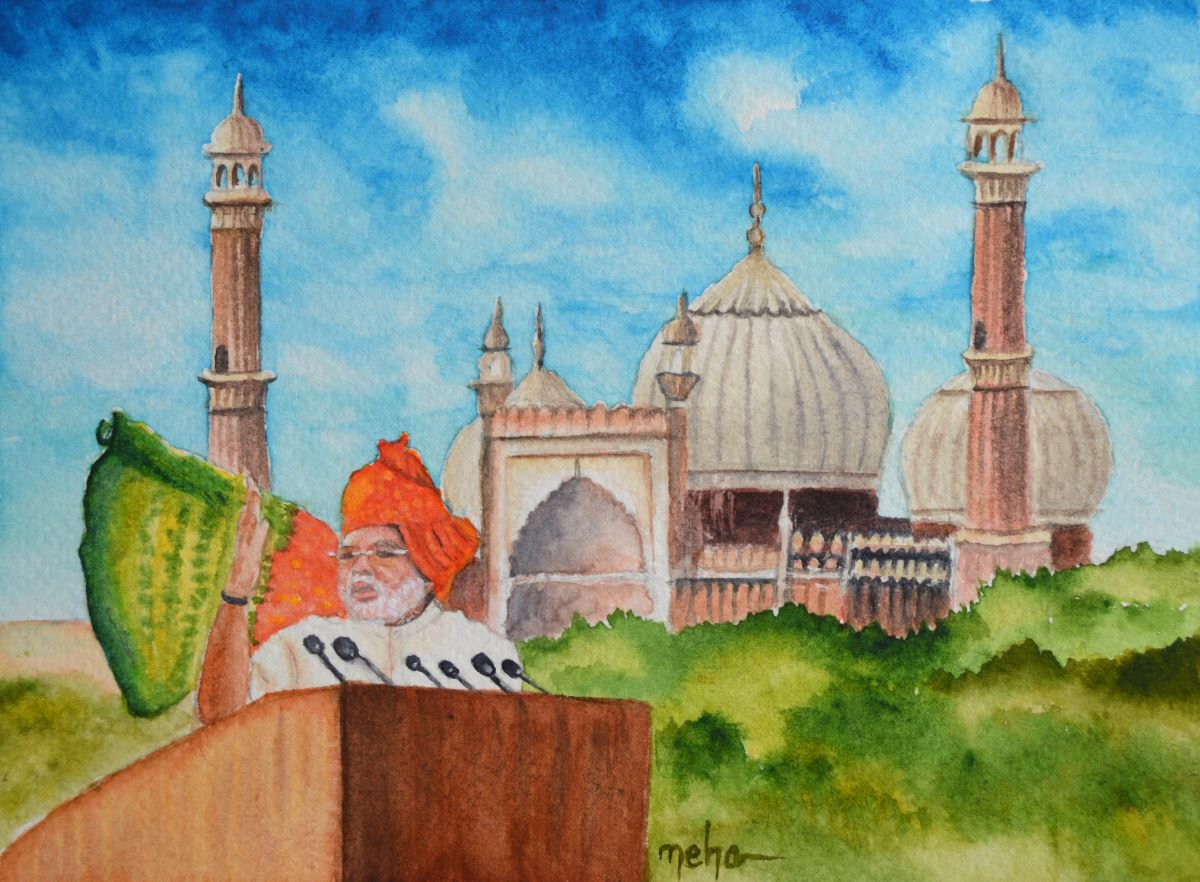 Neha Soni | Original  Watercolour | On The Eve Of Independence Day | 20 X 15Cm | Artwork For Sale On Artfinder