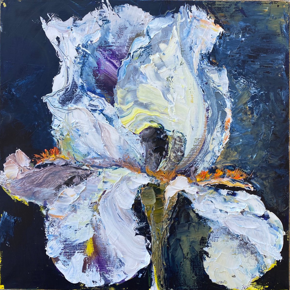 IRIS IN BLUE- original painting on canvas, wall decor, floral painting gift by Oksana Petrova