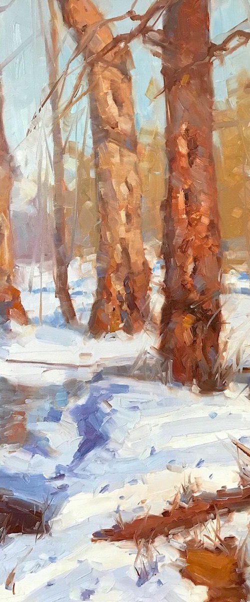 Sunny Winter, Landscape oil painting, One of a kind, Handmade artwork, Framed by Vahe Yeremyan