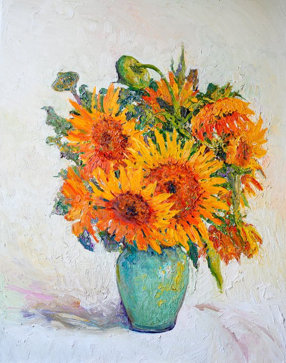 Sunflowers in a green Vase