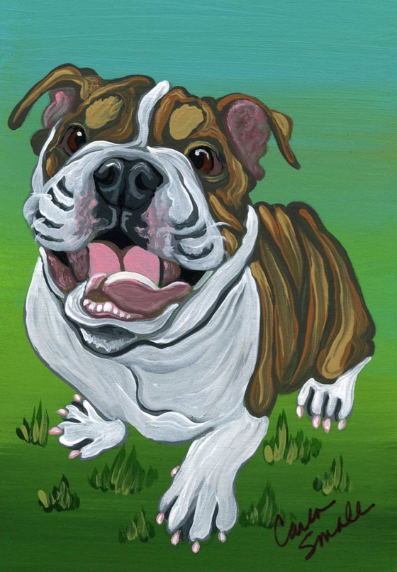 Original Miniature Painting English Bulldog Pet Dog Art-Carla Smale