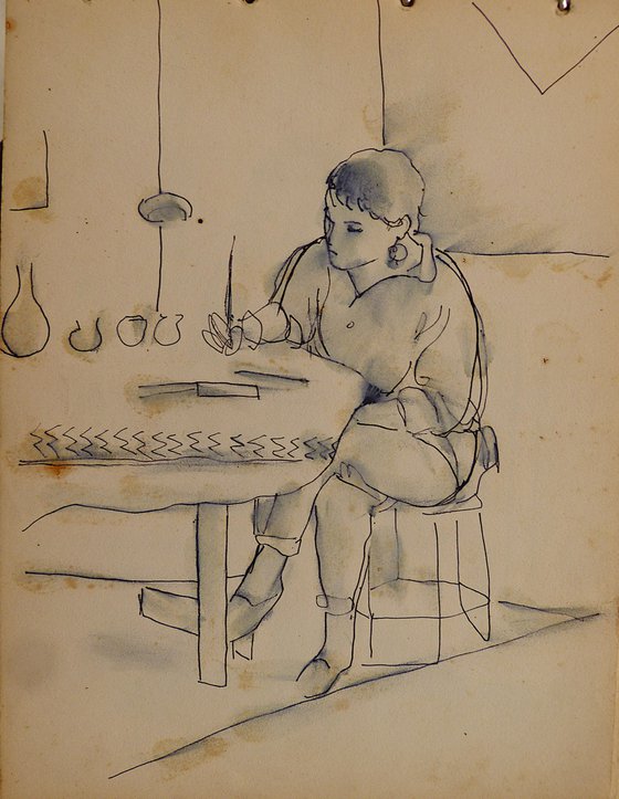 The Student 1991-1, vintage drawing 24x32 cm