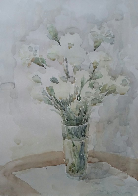 White carnation. Original watercolour painting 2020