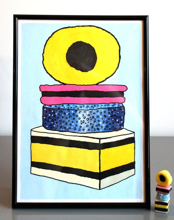 Liquorice Allsorts Tower Pop Art On A4 Paper