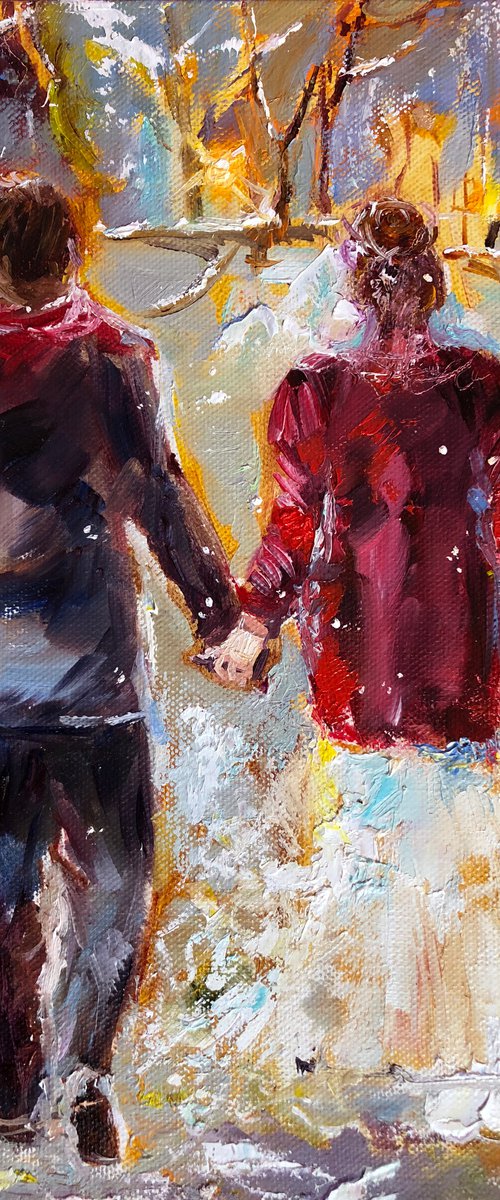 WEDDING WALK - Couple in love. Evening walk. Winter park. Newlyweds. Husband and wife. Bride's bouquet. Wedding Dress. Happiness. Family. Love. by Marina Skromova