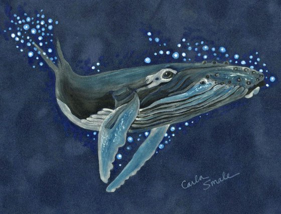 Original Suede Painting Humpback Whale Marine Wildlife Art-Carla Smale