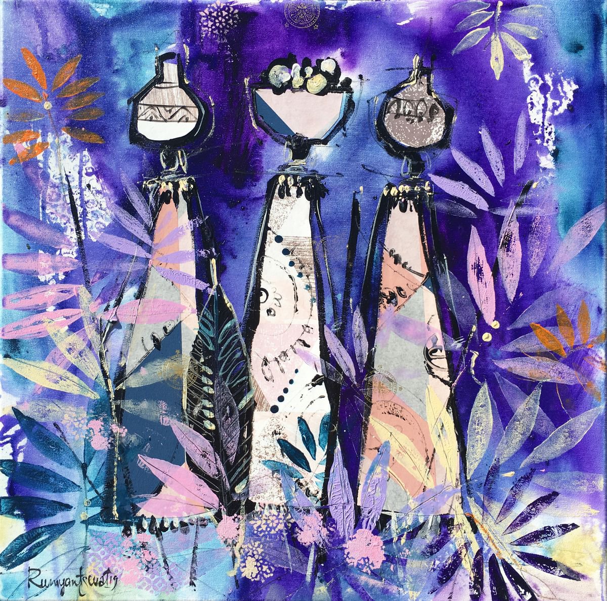 Impressionistic Portrait Acrylic Painting By Irina Rumyantseva, 30 X 30, African Tribal Women C01N03, Original Artwork