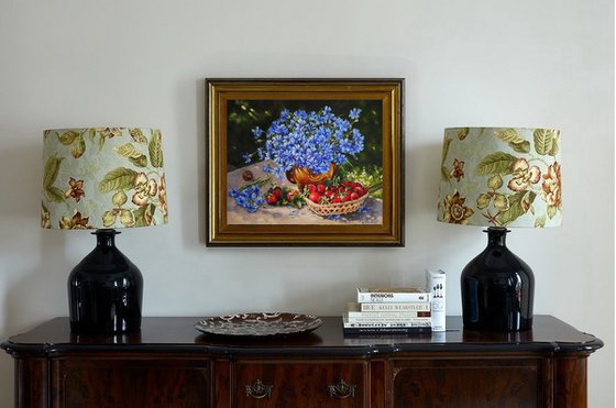 Blue Cornflowers and Berries