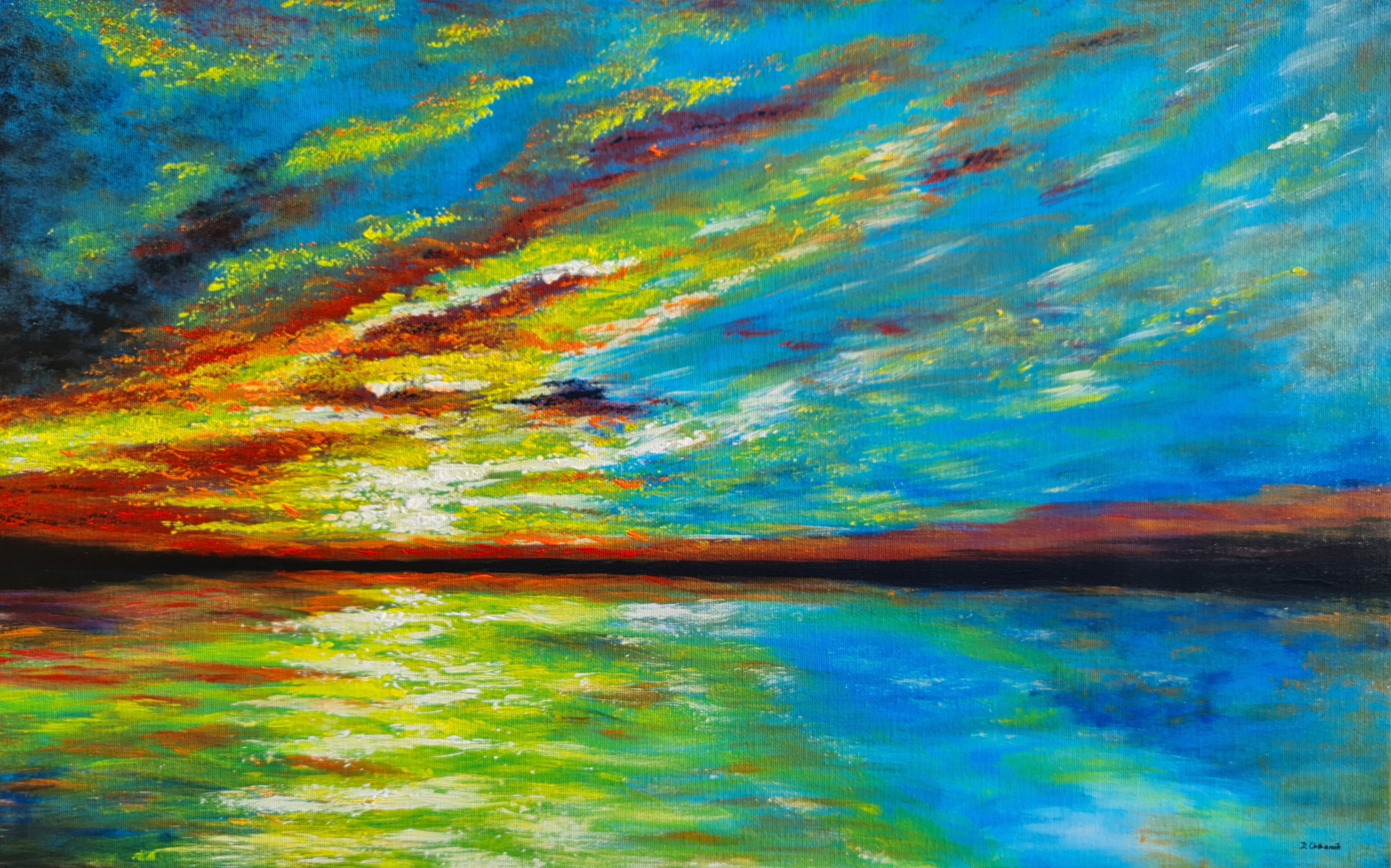 Impressionistic Landscape Acrylic Painting By Daniel Urbani?k, 31 X 20, Evening Sun 3, Original Artwork
