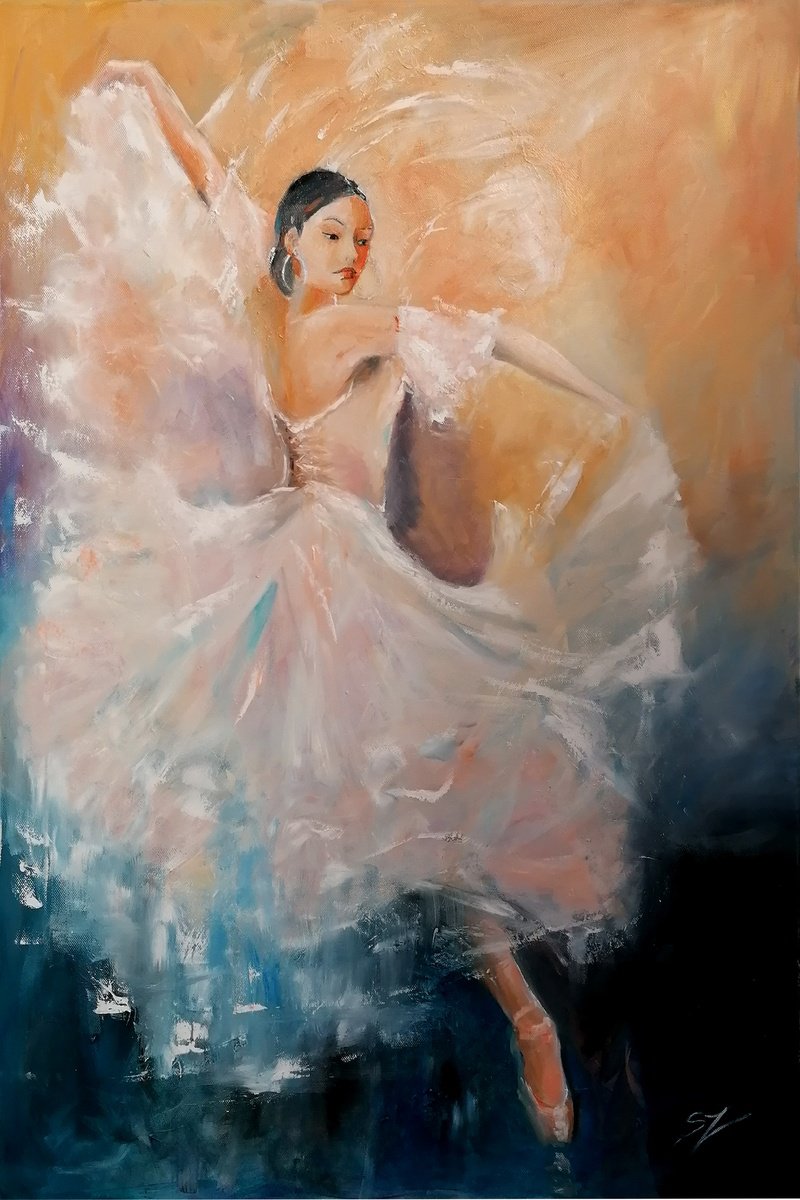 Impressionistic Portrait Oil Painting By Susana Z. Harris, 20 X 30", Dancer In White, Original Artwork