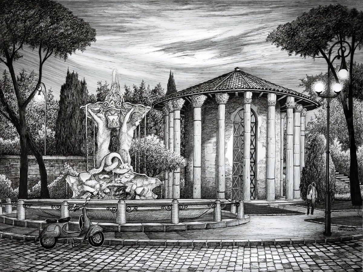 Illustrative Cityscapes Ink Drawing By Graham Mckenzie-Smith, 17 X 12, Temple Of Hercules Victor, Original Artwork