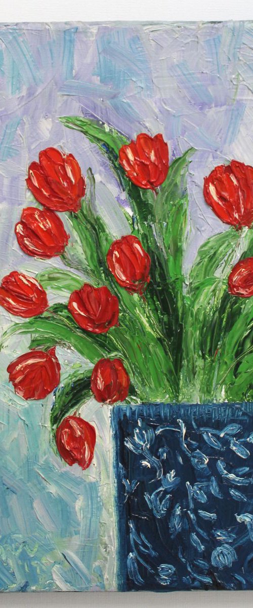 Enchanted Tulips- Still life Oil painting on stretched canvas - Wall art - Floral art by Vikashini Palanisamy