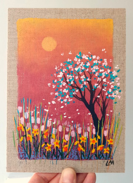 Spring Scene on Linen Panel