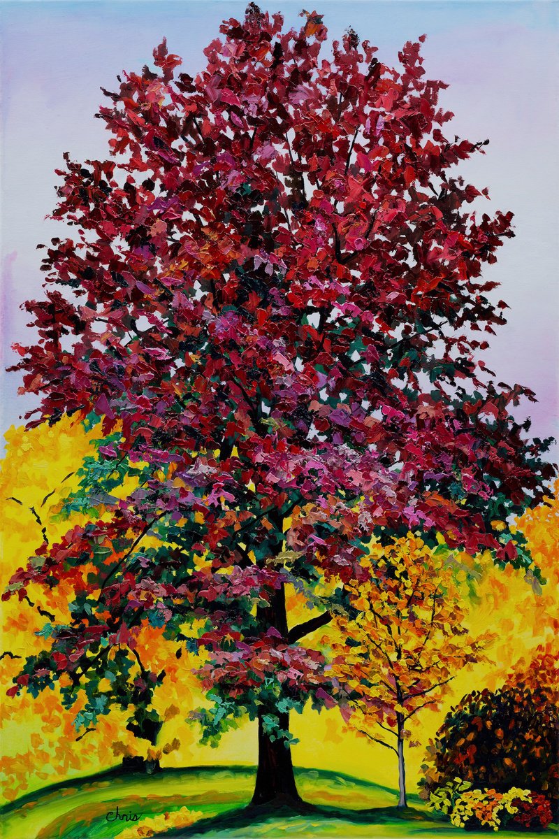 Tall Oak in Burgundy & Purple by Christina M Plichta