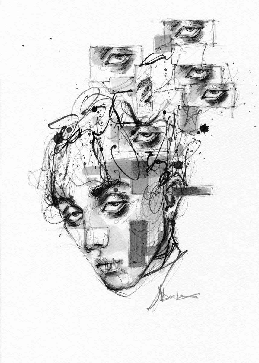 Expressive Portrait Ink Drawing By Doriana Popa, 8 X 12, Remote, Original Artwork