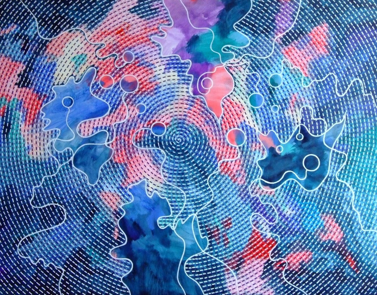 Abstract Acrylic Painting By Marina Krylova, 55 X 43", Strawberry Fields, Original Artwork