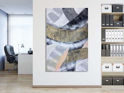 150x100cm Large Gray Abstract. Geometric abstraction. A mixture of space. by Marina Skromova