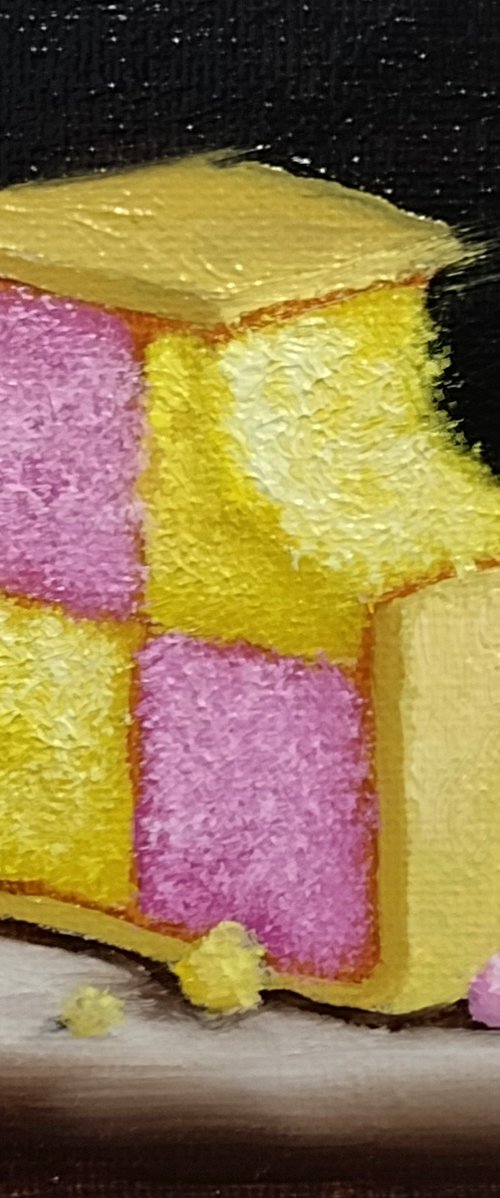 Little Battenberg cake slice still life by Jane Palmer Art