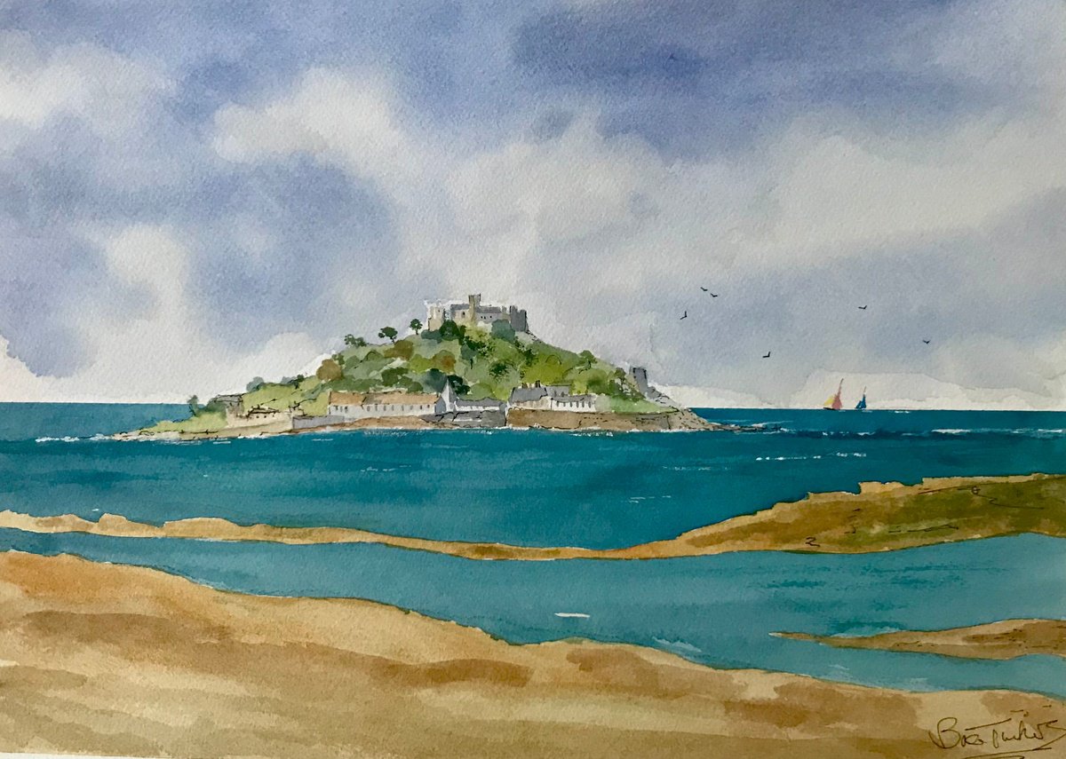 Impressionistic Landscape Watercolour By Brian Tucker, 14 X 10, St Michaels Mount, Cornwall, Original Artwork