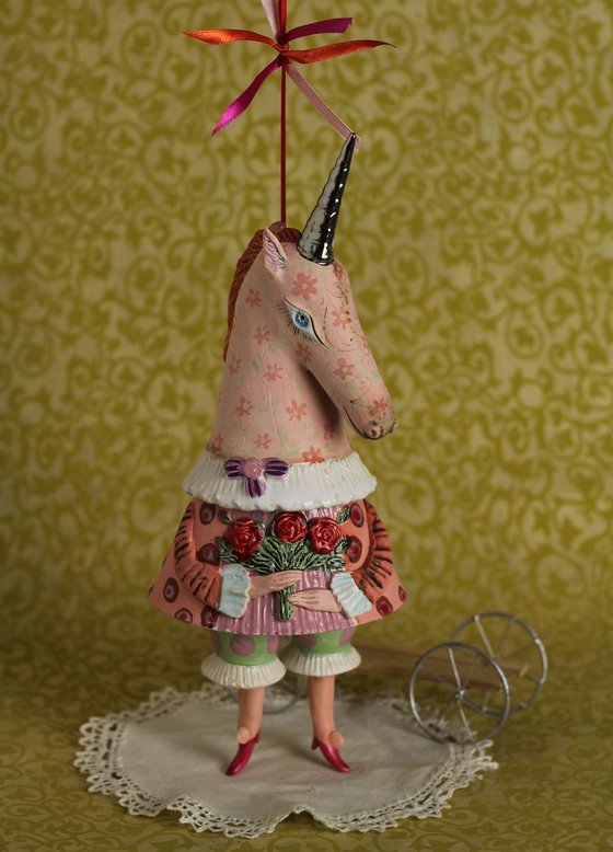 Happy Unicorn, SCULPTURED CERAMIC BELL DOLL 2017