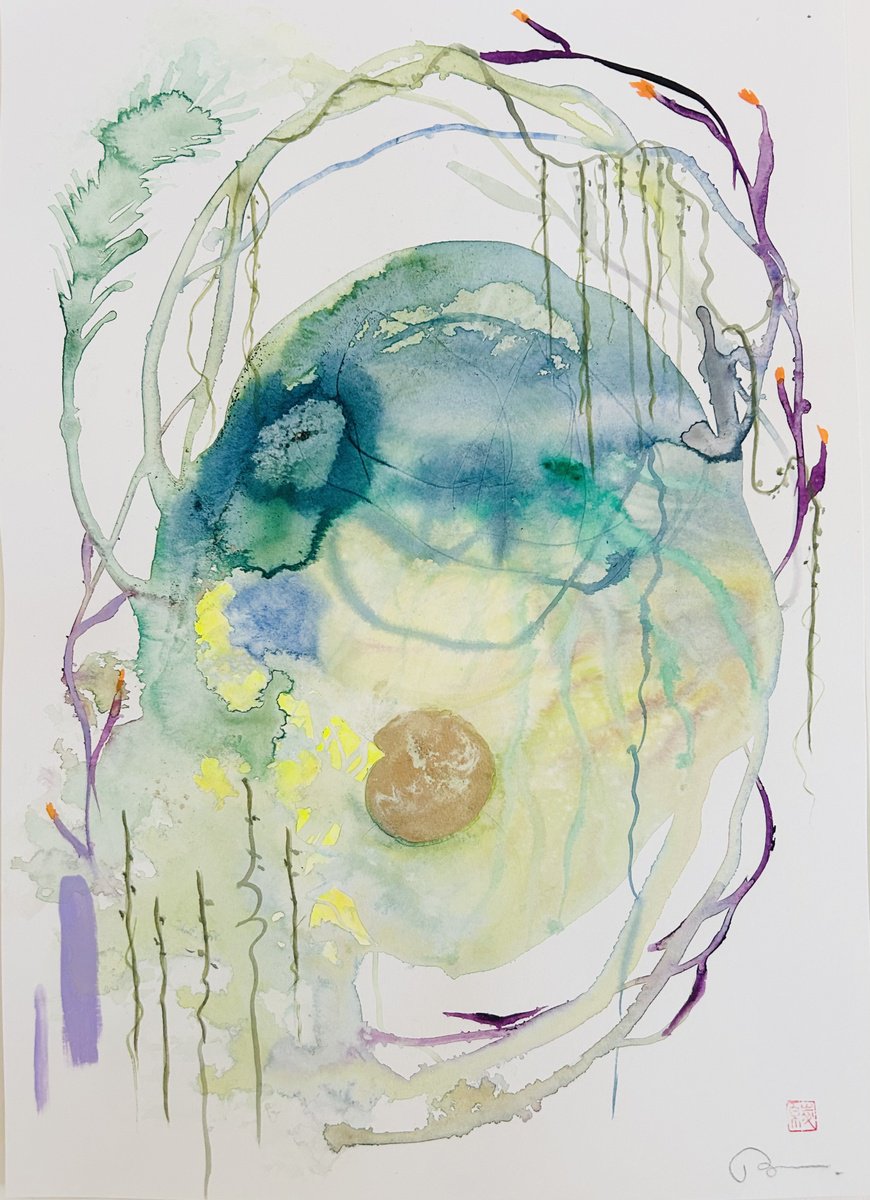 Abstract Ink Drawing By Ryoko Minamitani, 12 X 17", Magical Plants 14, Original Artwork