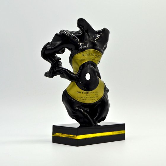 Small Standing Figurative Sculpture Gold & Black Vinyl Music Record Custom Acrylic Base