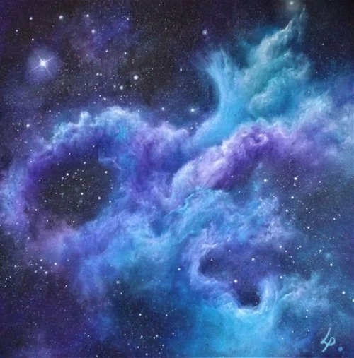 'Far Above THe World' - Space Art, Finger-painted by Lisa Price