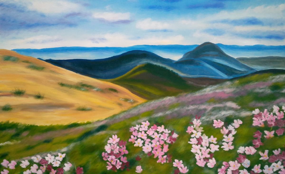 - Blossom in the mountains - 80*50 cm READY TO HANG#mountains landscape #mountains by Halyna Kirichenko