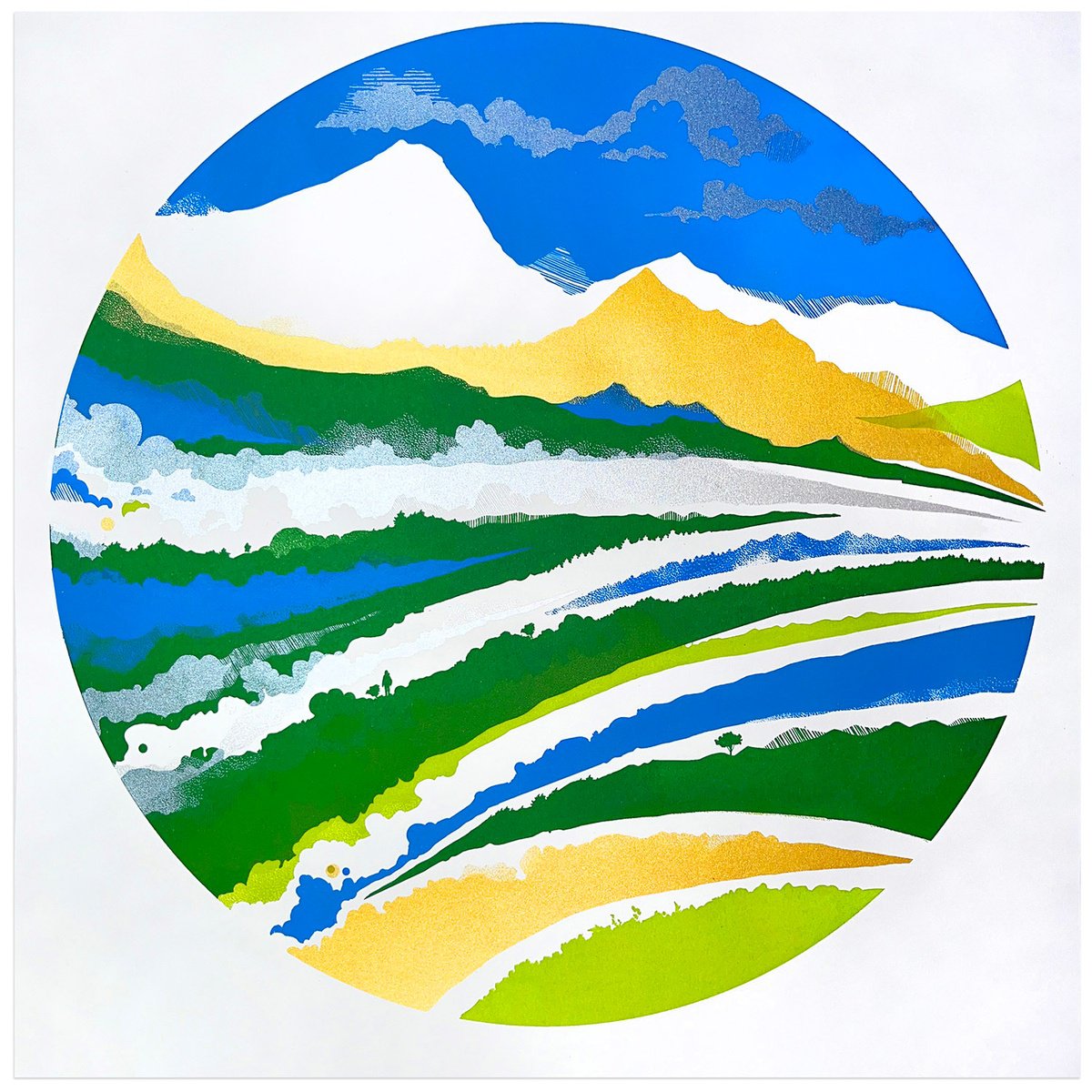 Surrealistic Landscape Screenprint By Chris Keegan, 16 X 16, Snow Rise, Original Artwork