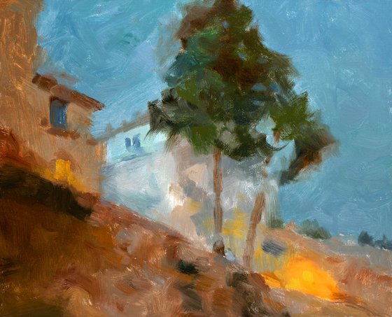 Rome by night, Italian architecture in dusk setting impressionist oil painting