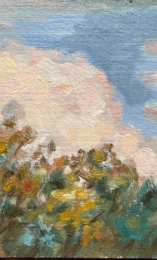 Ukrainian cloud landscape mini oil painting by Roman Sergienko