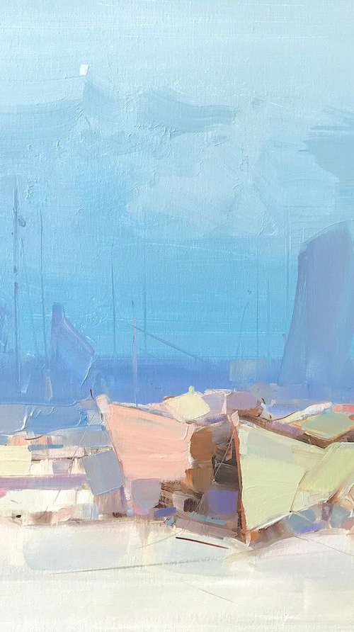 Boats on the Shore, Original oil painting, Handmade artwork, One of a kind by Vahe Yeremyan