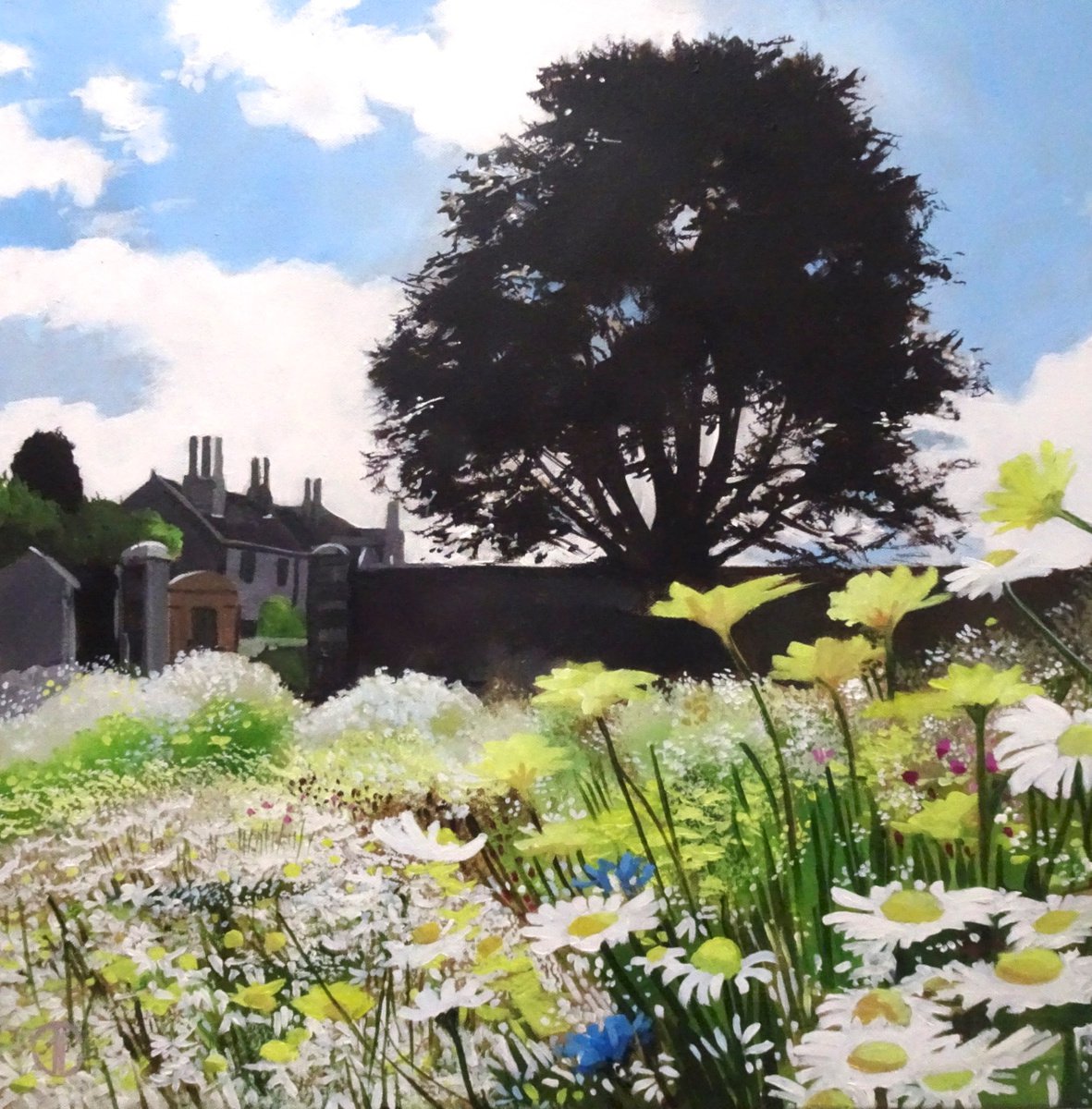 Impressionistic Landscape Acrylic Painting By Joseph Lynch, 20 X 20, Summer Wakehurst Place, Original Artwork