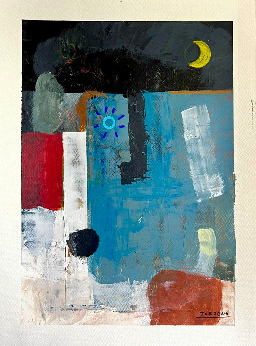 Abstract Acrylic Painting By Joejene C. Santos, 11 X 15, Moonlighting, Original Artwork