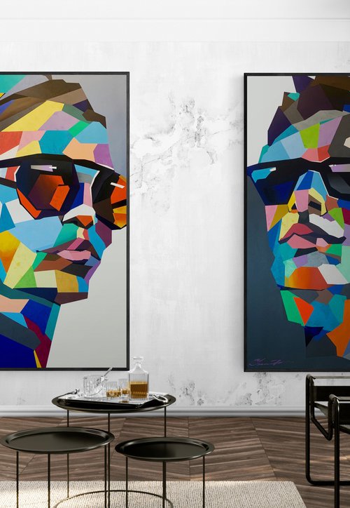 Super Big XXXL Painting - "Love" - Pop Art - Bright - Diptych - Portrait - Geometric painting by Yaroslav Yasenev