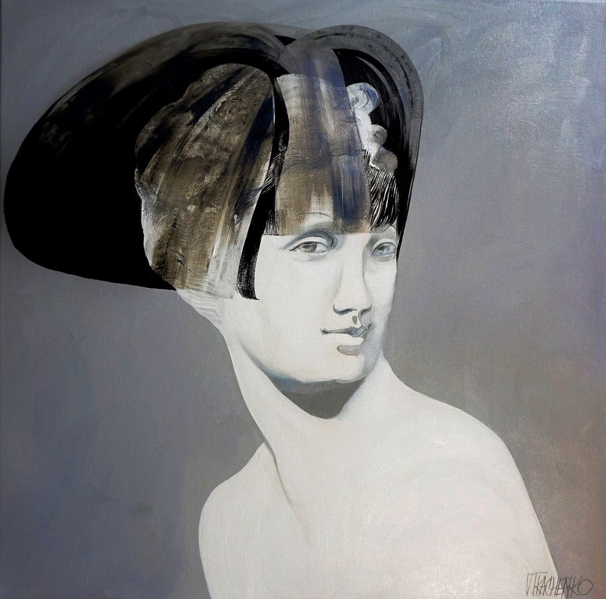 Urban And Pop Portrait Acrylic Painting By Victor Tkachenko, 24 X 24", Venus Upgraded, Original Artwork