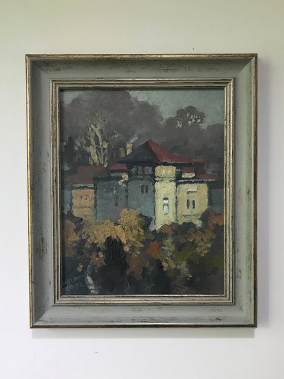 Original Oil Painting Wall Art Signed unframed Hand Made Jixiang Dong Canvas 25cm × 20cm Cityscape Red Roofs Germany House Small Impressionism Impasto