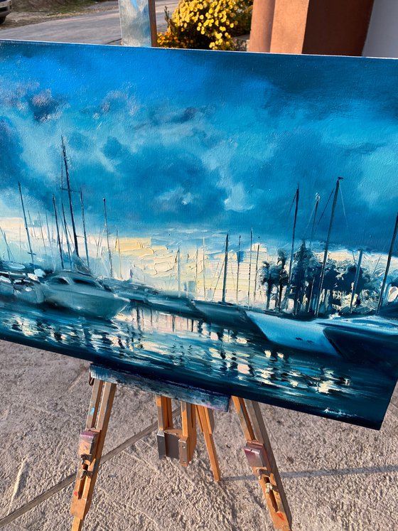 "Harbour Nights"original oil painting by Artem Grunyka