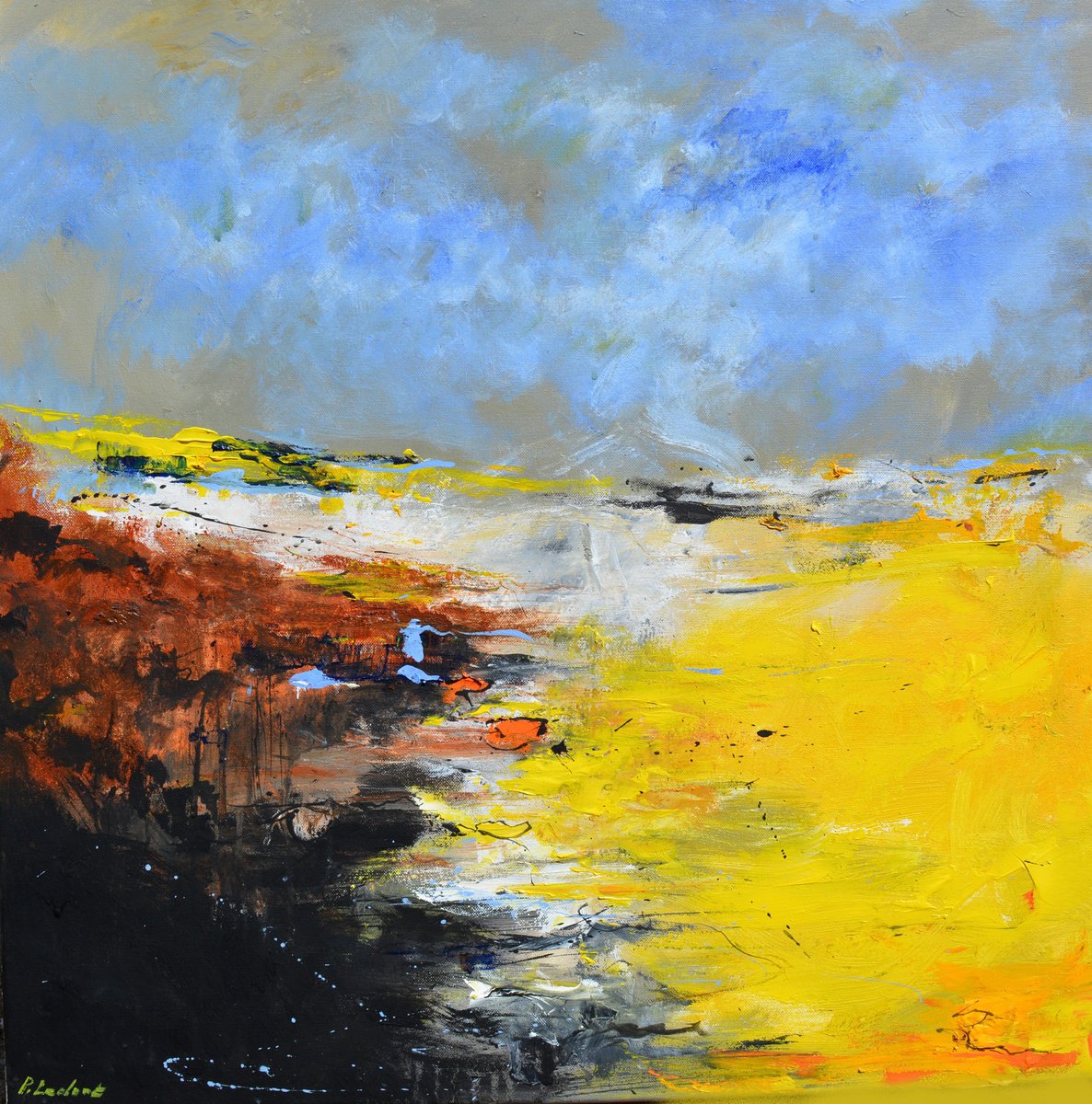 Abstract Oil Painting By Pol Henry Ledent, 28 X 28", Miami, Original Artwork