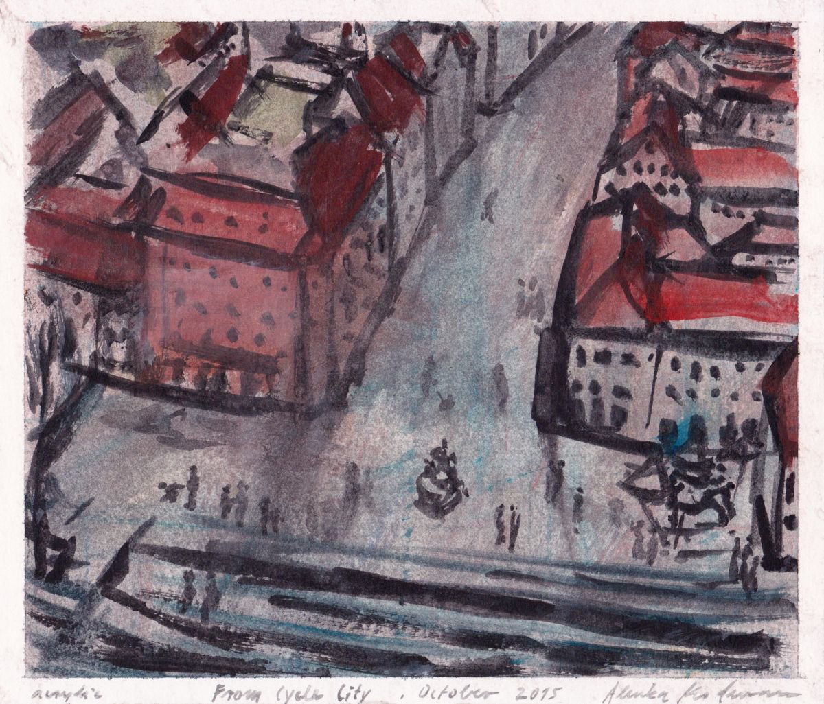 From Cycle City / Breg and Novi trg, October 2015, acrylic on paper by Alenka Koderman