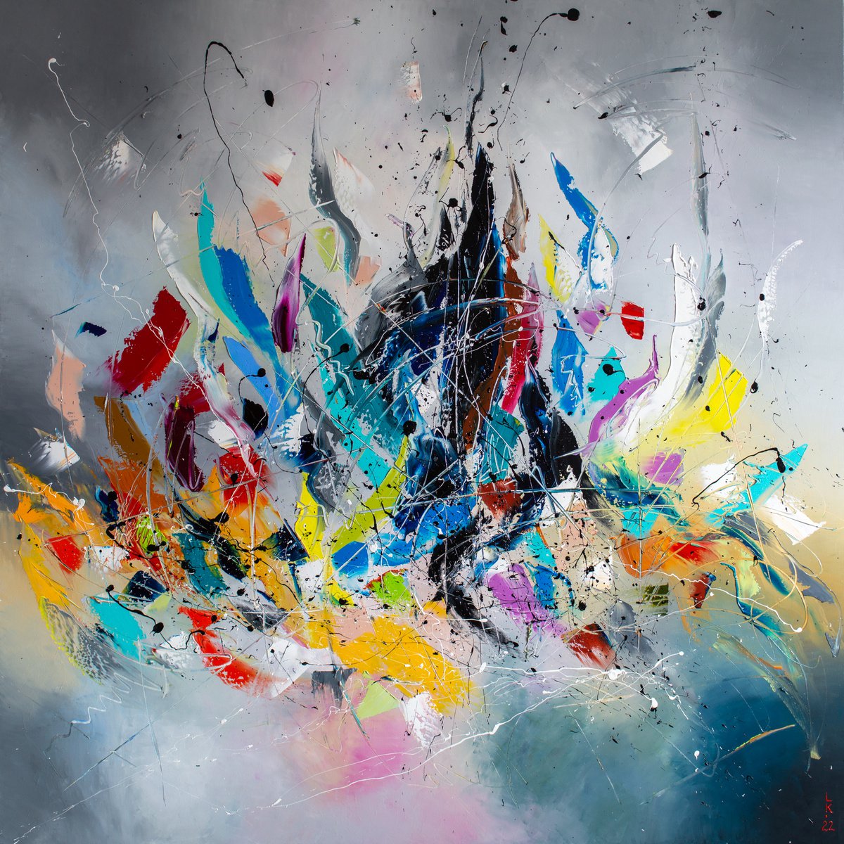 Abstract Oil Painting By Liubov Kuptsova, 47 X 47", Love Flame, Original Artwork