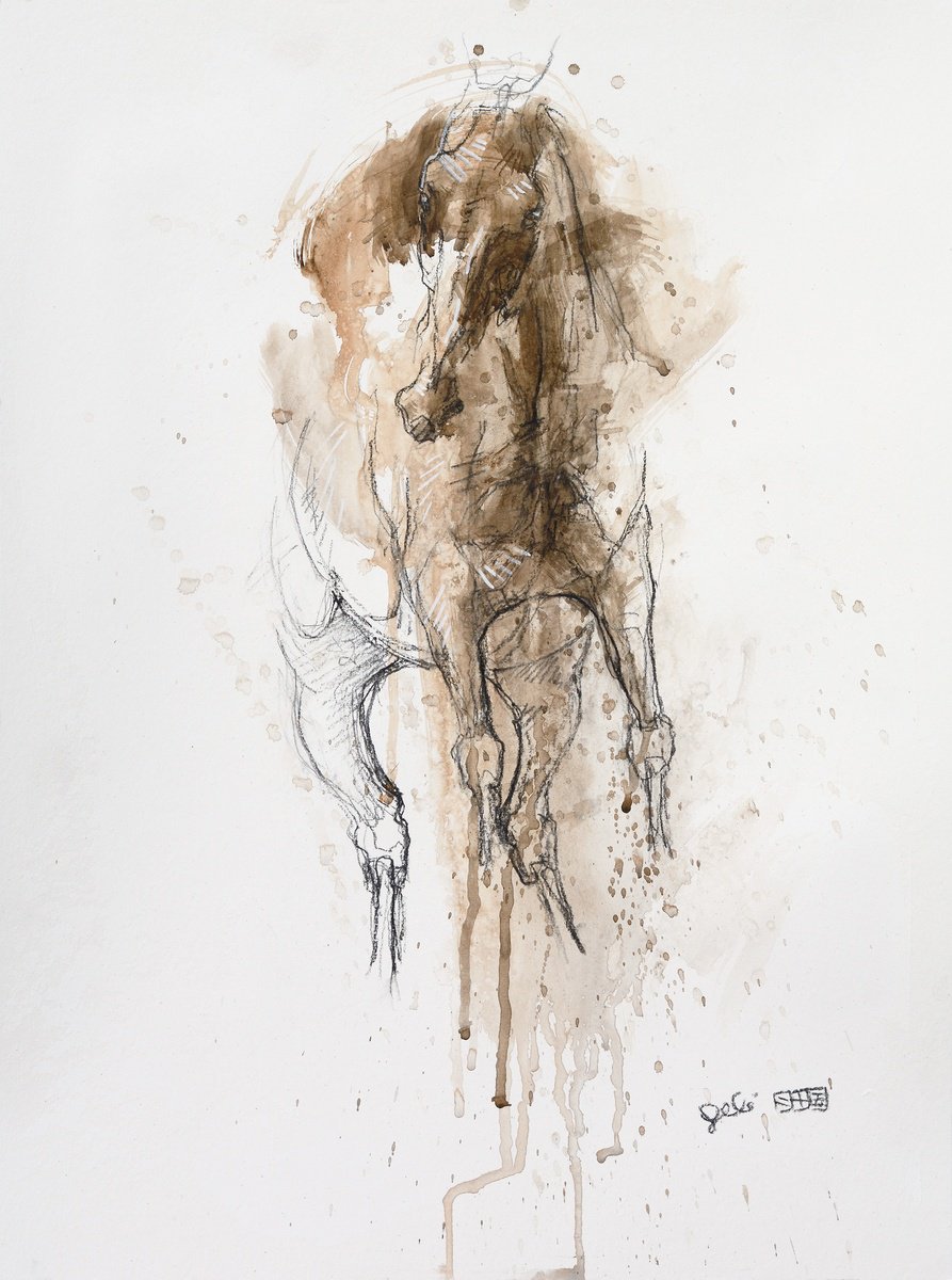 Expressive Animal Painting By Benedicte Gele, 14 X 19, Equine Nude 165T, Original Artwork