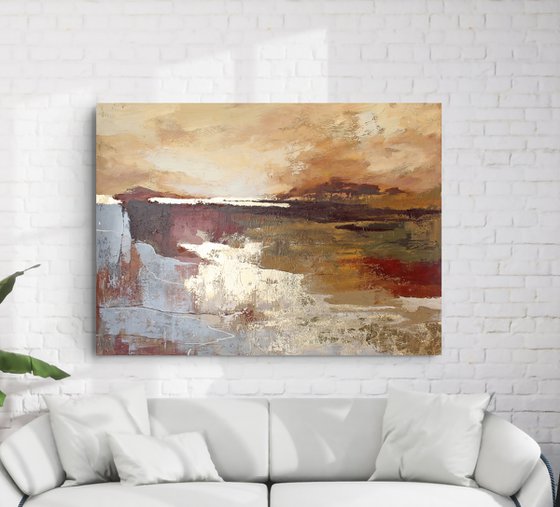 "Calabria" Abstract brown rust gold art