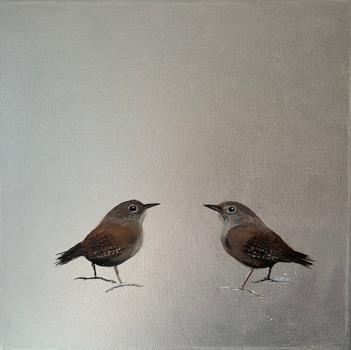 Two Little Wrens ~ on silver by Laure Bury